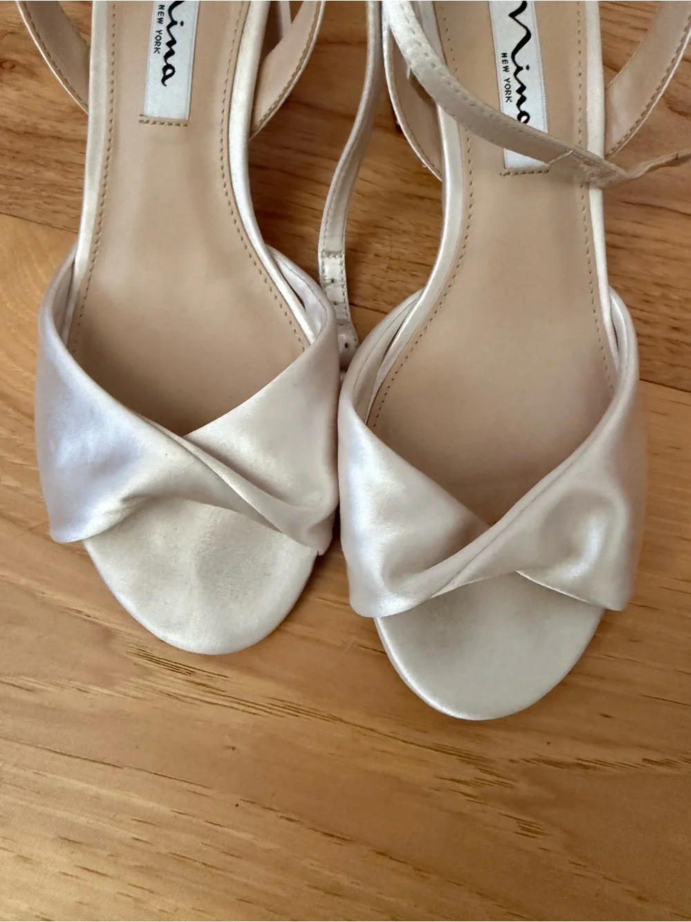 Nina Ivory Satin Block Heel Sandals -